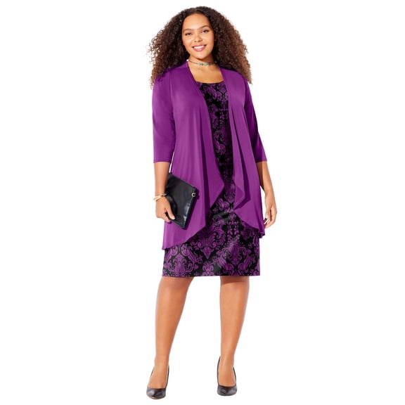 Catherines Women's Plus Size Petite Soft Knit Jacket Dress