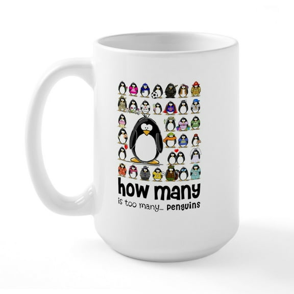 CafePress - Too Many Penguins Large Mug - 15 oz Ceramic Large White Novelty Mug