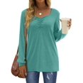 thumbnail image 2 of Women Long Sleeve Solid Color Sweetheart Collar Elegant Casual Print Blouse Sweatshirt Tunics Pullover Gourd Green XXL, 2 of 5
