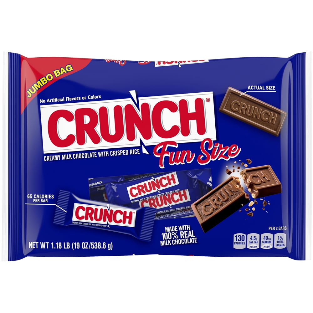 CRUNCH Milk Chocolate and Crisped Rice, Fun Size Candy Bars, 19 oz, Single  Jumbo