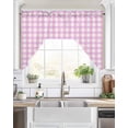 thumbnail image 2 of Pink Grid Kitchen Curtains Swag Valance for Windows/Bathroom/Cafe, Checkered Plaid Gingham Lattice Trellis Print Rod Pocket Drape Panel Swag Curtains Valance for Bedroom/Living Room 56"x36", 2 of 6