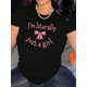 thumbnail image 1 of Camiseta elegante con estampado de letras rosas para mujer. Cuello redondo informal, manga corta, algodón elástico, lavable a máquina. Perfecta para verano, ropa informal y para el tiempo libre., 1 of 6