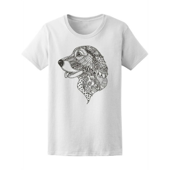 Cute Dog Floral Zen Doodle T-Shirt Women -Image by Shutterstock, Female XX-Large