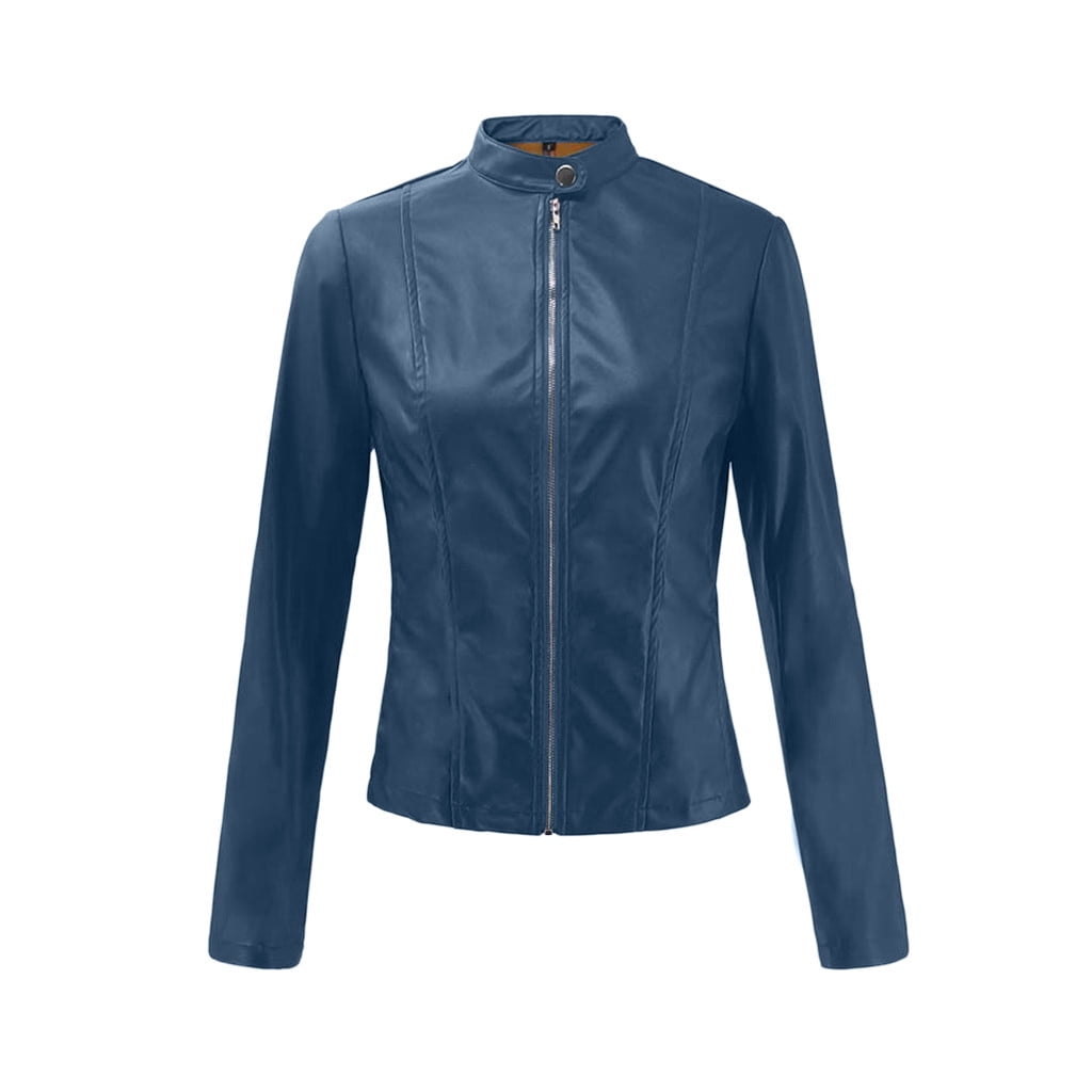 Fartey Womens Faux Leather Jacket Cropped Bomber Jackets Casual Light Moto Biker Coats Slim Fit Long Sleeve Jacket Fashion Solid Color Motorcycle Outwear