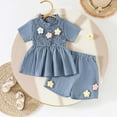 thumbnail image 5 of FAOWME Child Toddler Girls Floral 2 Piece Sets With Stripe And 3D Applique Shorts Summer Beach Short Sleeve Tops Outfits Clothes Sets Leisure O-Neck Dailywear, 5 of 6