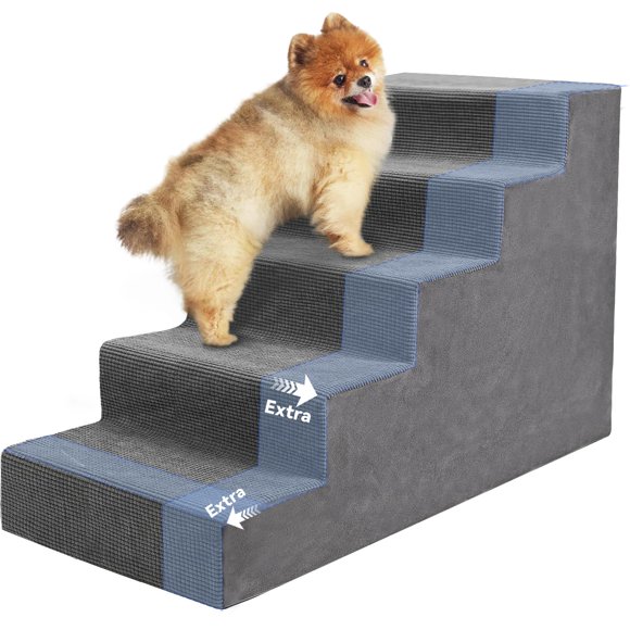 Escalera para perros Niubya de 5 peldaños, 58 cm de alto, gris antideslizante