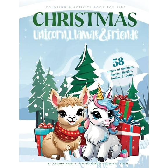 Christmas Unicorn, Llama & Friends: Coloring & Activity Book for Kids, (Paperback)