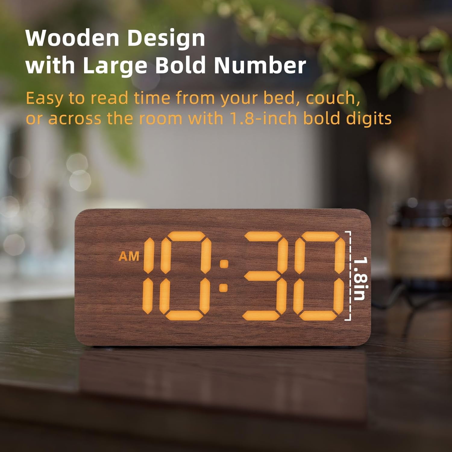 Wooden Digital Alarm Clocks for Bedrooms: Dimmable Dual Clock with Large Numbers Bedside Desk - Loud Heavy Sleepers Volume Control Wood Decor & Gifts