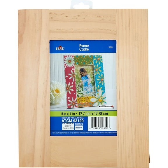 Plaid Unpainted Wood Surface, Wood Frame, 1 Piece, 5" x 7"