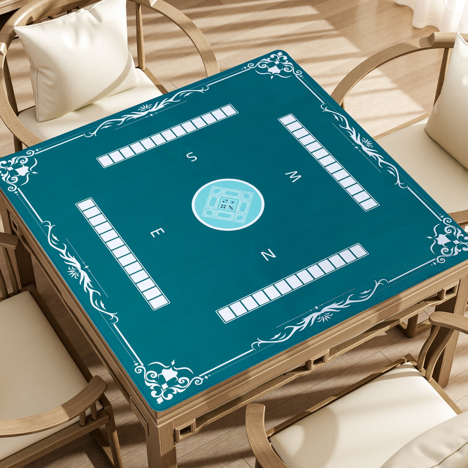 Threns Mahjong Mat with Rules, 31.5 Inch Square Mahjong Mats for Table, Quiet Noise Reduction Table Mat with Black Carrying Bag for Poker, Board Games, Tiles Game and Dominoes