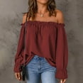 thumbnail image 2 of Womens Spring Summer Off The Shoulder Tops Summer Long Sleeve Strapless Blouses T-Shirt Casual Loose Tunics Shirts, 2 of 6