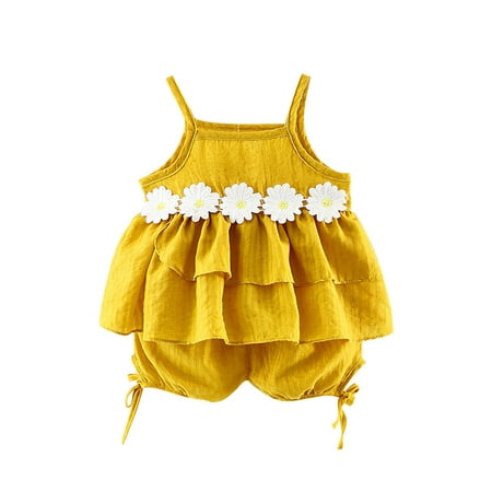 

EHTMSAK Toddler Baby Children Girl Cami Top and Shorts Set Clothing Set Sleeveless Summer Outfits Yellow 1Y-2Y 70-6