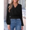 thumbnail image 6 of PRETTYGARDEN Women's Business Casual V Neck Wrap Blouse Lace Trim Soft Crop Tops, Smocked Waist Long Sleeve Shirts, Dressy Casual Office Work Going Out Outfits, Fall Clothes, 6 of 9