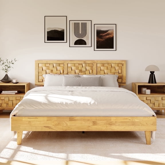 Dodrehome,Solid Bed Frame,Queen Bed Frame,Wooden Platform Bed Frame with Headboard & 14" Under Storage,Bed with Wood Slats,No Box Spring Needed,Noise Free,800lbs Capacity,Natural