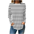 thumbnail image 2 of Elvqul Women T Shirts under $5 White Long Sleeve Loose Crew Neck Striped Print Tops, 2 of 5
