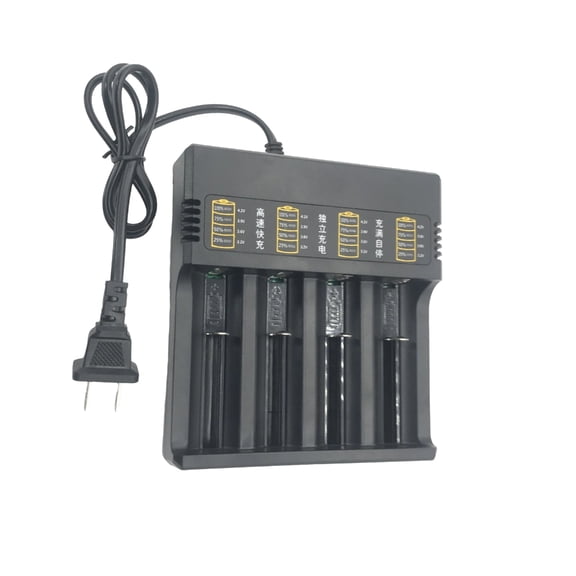 4-Bay 18650 Battery Charger Dock Adapter AC100-240V Input with LED Inidication Light for 4.2V 18650/26650/21700