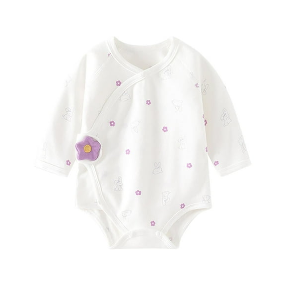 Mikilon Babys Side Snap Rompers Casual Printed Round Neck Rompers Comfortable Long Sleeve Rompers ,Size 3 Months-9 Months
