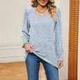 thumbnail image 2 of tarylea Square Neck Shirt for Women Ribbed Ruffled Long Sleeve Shirts Solid Color Loose Pullover Fall Dailywear, 2 of 6