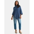 thumbnail image 2 of Time and Tru Women's Mock Neck Poncho, S/M, Blue, 2 of 5