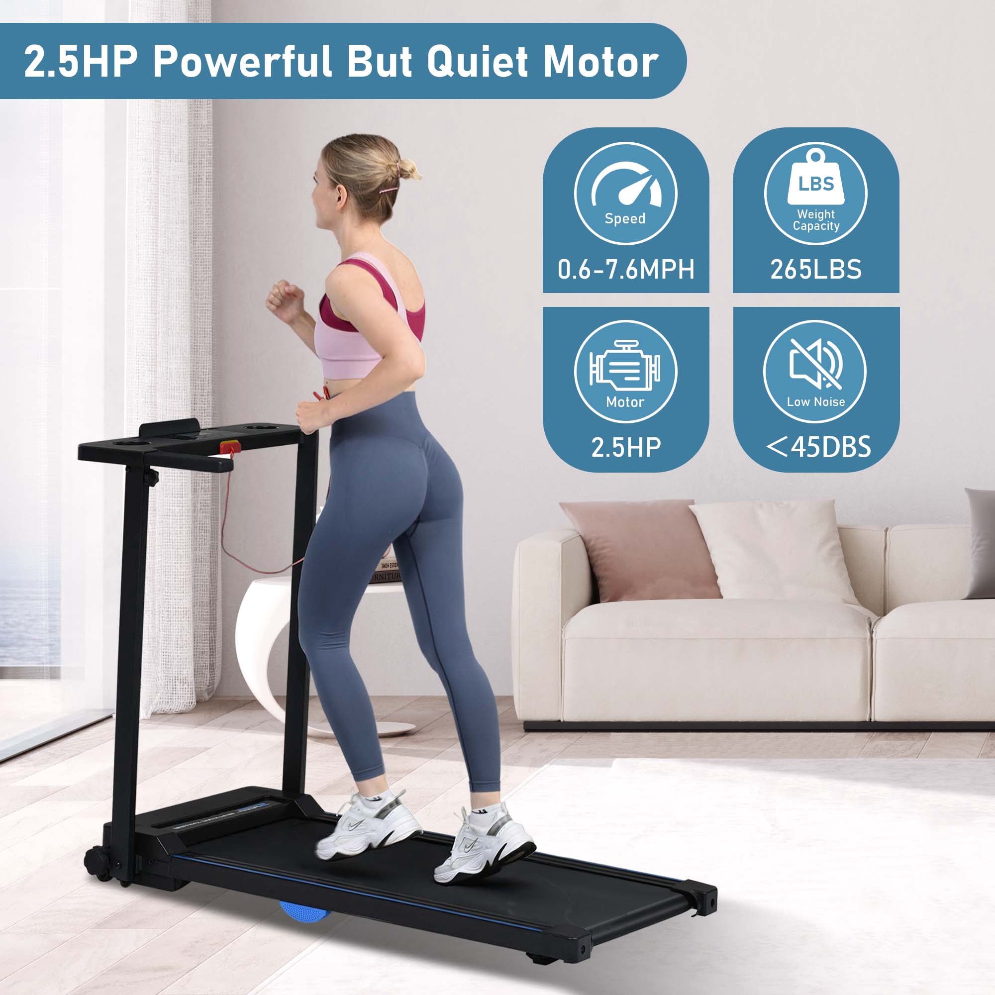 Aukfa Folding Treadmill, 2.5HP Compact Walking Treadmill with LCD Display, 265LB Capacity for Home Office