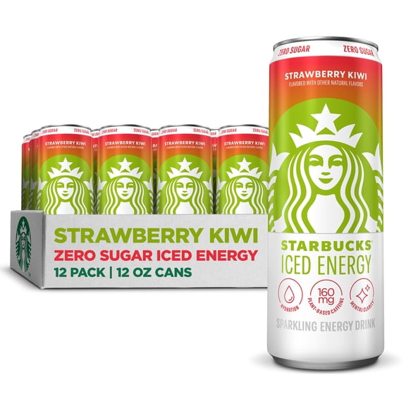 Starbucks Iced Energy Drink, Strawberry Kiwi, Zero Sugar Energy Drink, 12 oz Cans, pack of 12