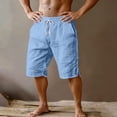 thumbnail image 4 of Bosfbaoi Mens Shorts Cotton Linen Walking Knee Length Shorts Expandable Waist Drawstring Shorts with Side Slits, 4 of 5