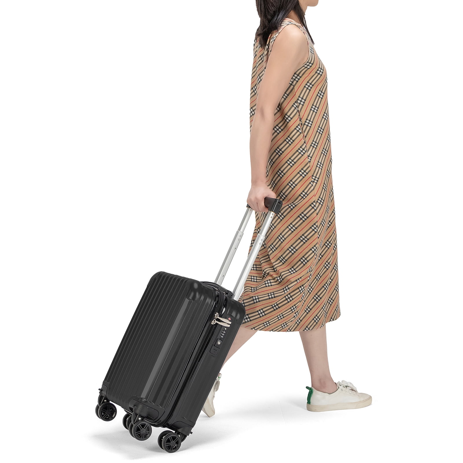 Personal Item Suitcase 18x14x8 Inches Hardside Built In TSA Lock & USB Port Lightweight Luggage With Removable Silent Wheels Underseat Carry-On Bag For Spirit and Frontier and More (Black)