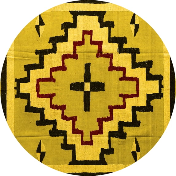 Ahgly Company Indoor Round Southwestern Yellow Country Area Rugs, 8' Round