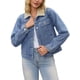 thumbnail image 1 of Chaquetas de mezclilla para mujeres con cuello de piel sintética, forradas de forro polar, chaqueta de mezclilla gruesa de invierno XL azul, 1 of 6