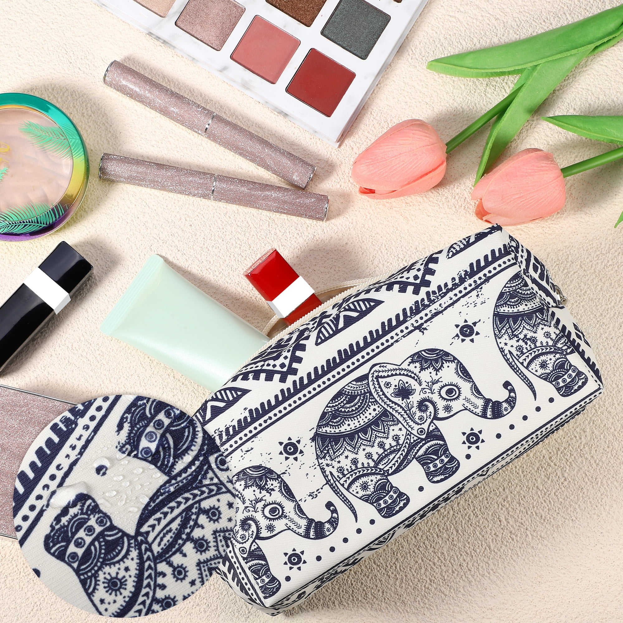 Unique Bargains Portable Makeup Bag for Business Travel Vacation Camping Gym Beige