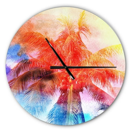 Designart 'Retro Palms Red Watercolor ' Modern wall clock
