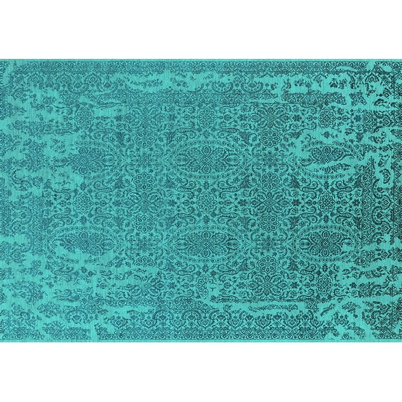 Ahgly Company Indoor Rectangle Oriental Turquoise Blue Industrial Area Rugs, 3' x 5'