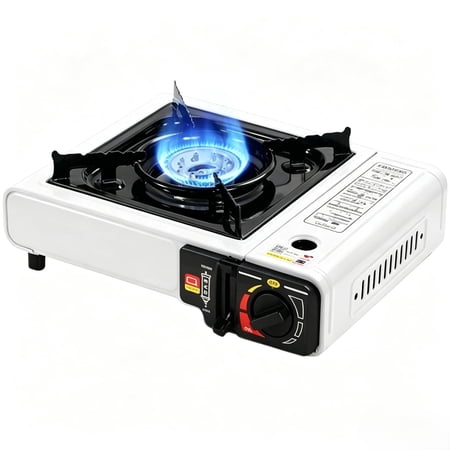 Golyzmt Dual Fuel Camping Stove 1 Burner Butane & Propane Gas Stove Tabletop Portable Dual Fuel Stove for Camping Tailgating & Outdoor Cooking White