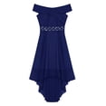 thumbnail image 3 of Linjinx Kids Flower Girls Dress Off Shoulder Chiffon High Low Dress Beaded Sash Dress Bridesmaid Navy Blue 12, 3 of 5