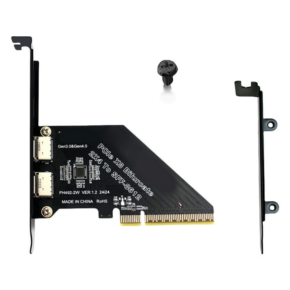 PCIe 4.0X8 to Oculink SFF 8612 8612 Host Adapter 2 Port Split Expansion Card for Fast Speed Solid Disk Connections