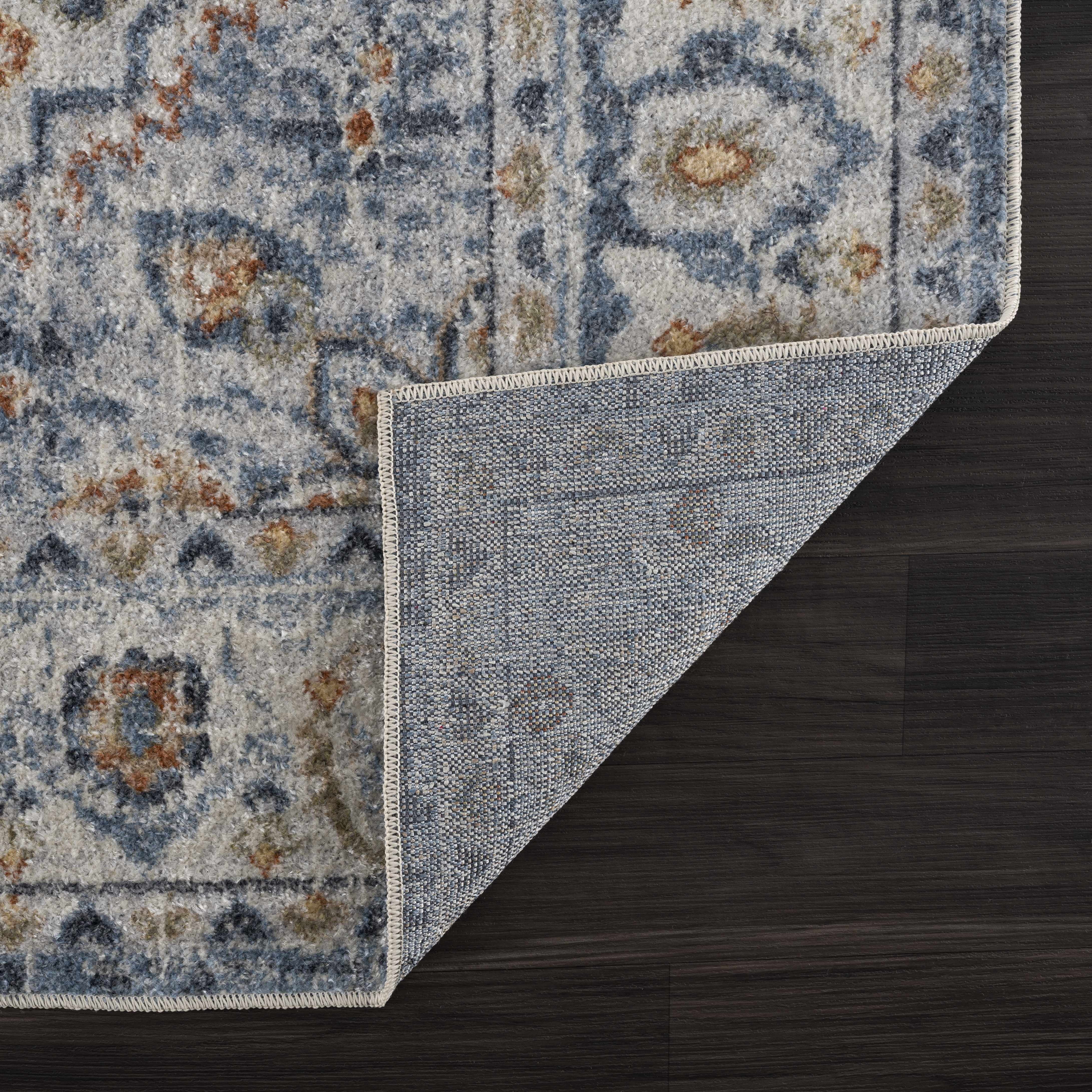 Hauteloom Hiti Living Room, Bedroom Machine Washable Area Rug - Traditional Oriental Medallion Carpet - Blue, Orange, Gray, Beige, Cream - 5'3" x 7'