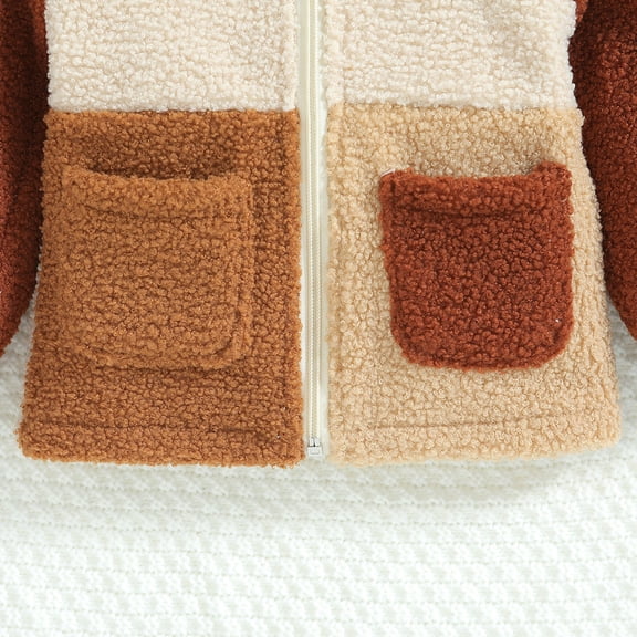 Vedolay Girls 2023 Suit Jackets Girl's Sherpa Outerwear Coats Winter Long Sleeve Padded Top for Kids,Brown 12-18 Months