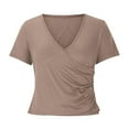 thumbnail image 5 of VBVC No Boundaries Women's Deep V Neck T-Shirts,Ladies Short Sleeve Blouse Tops,Slim Fit Sexy Tunic Tops For Women,*Khaki,Size M, 5 of 6