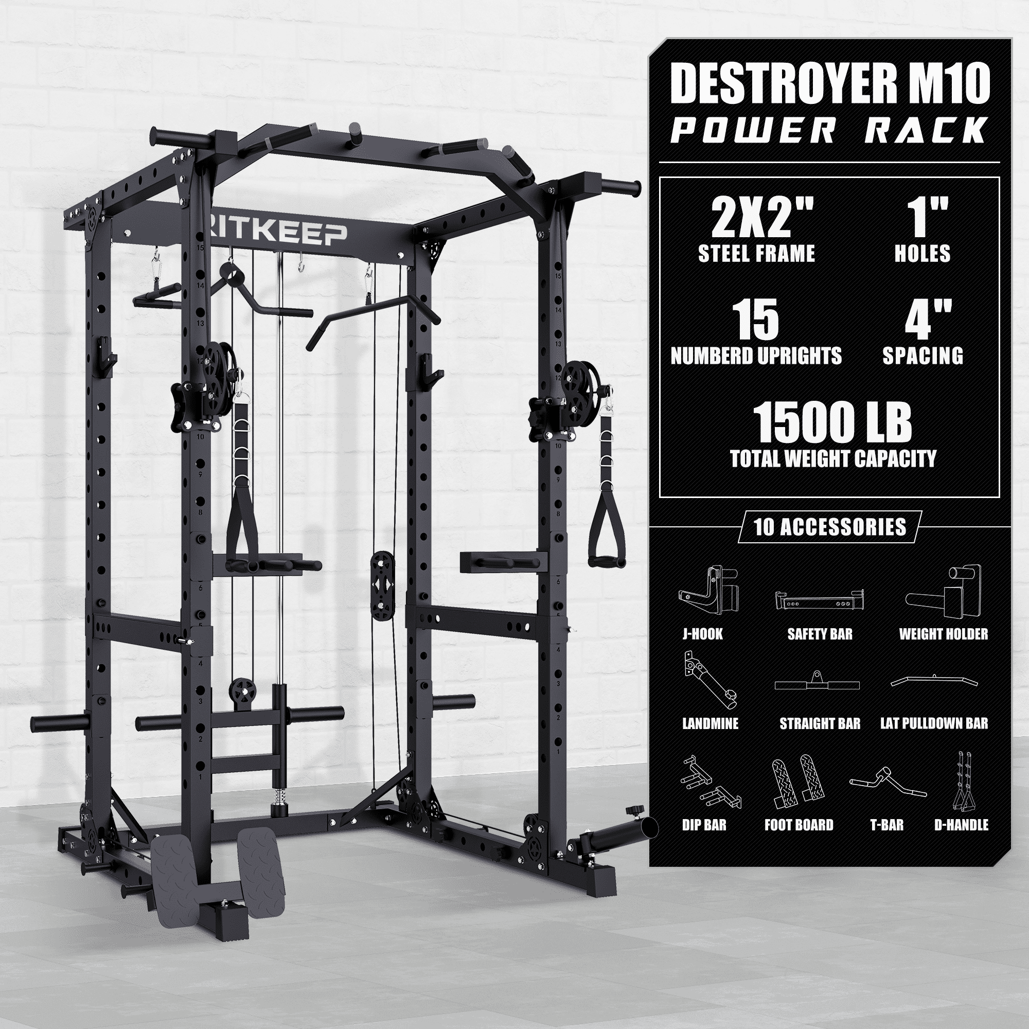 RitKeep M10 Power Cage for Home Strength Training, Workout Cable Machine