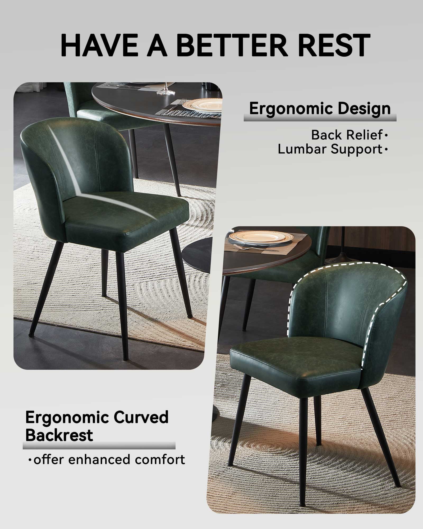 Sailvan Dining Chairs Set of 6, Modern PU Leather Upholstered Kitchen Chairs for Dining Room & Living Room with High Back, Easy Maintaince, Green