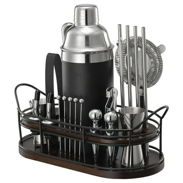 KFFKFF 2-Piece Cocktail Shaker Set Stainless Steel Bar Tools with Bamboo Stand Cocktail Shaker Set Bartender Kit for Home and Bar