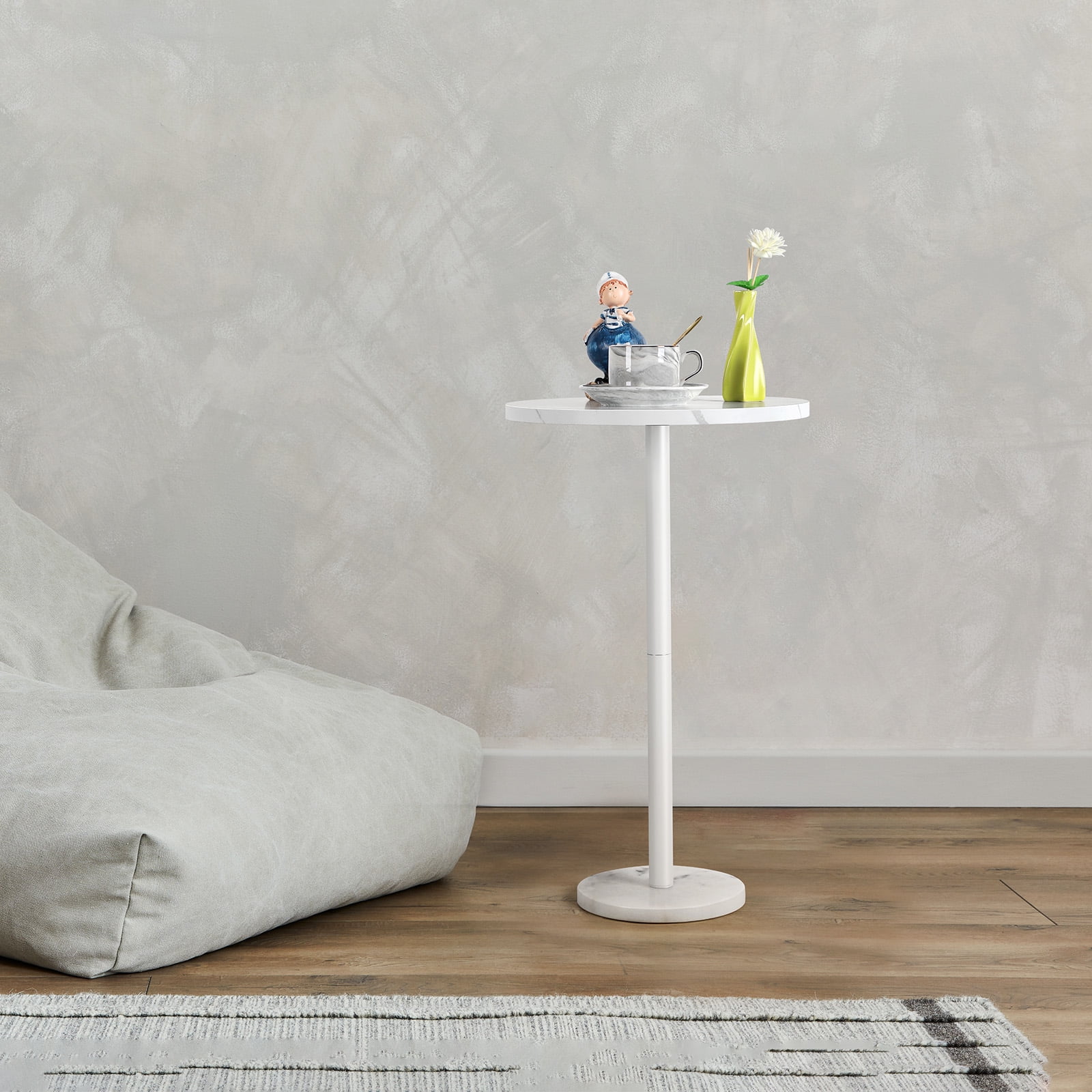 Oumilen Adult Round Bar Nightstand Coffee Table Office Bedroom White Marble Base