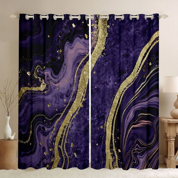 Homewish Mystic Purple Marbling Curtains Pack of 2 (42x84 Each) for Women, Art Abstract Marble Curtains Blackout, Watercolor Bedroom Curtains, Black Out Curtains Decor