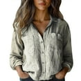 thumbnail image 2 of Gray Womens Tops Women Cotton Shirt Printed Fashion Button Down Shirts Casual Tops Long Sleeve Blouse Shirts for Women, 2 of 4