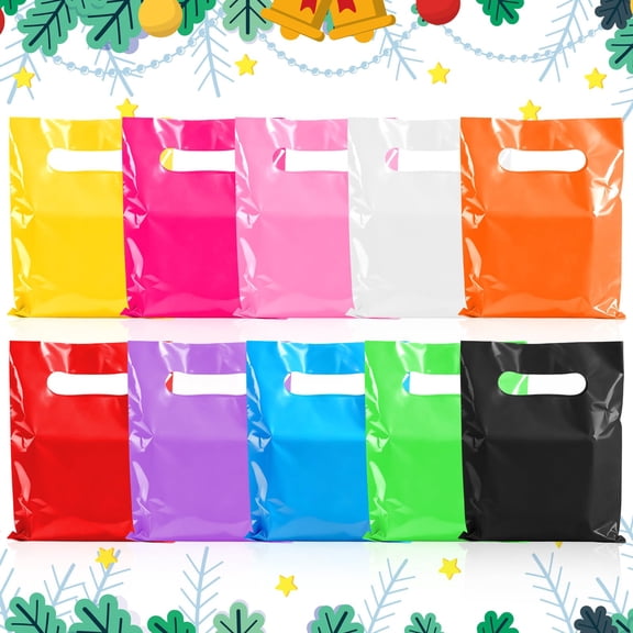 50Pcs Plastic Gift Bags with Handles, 7.87x11.81inch Goodie Bags for Birthday, Party Favors, Small Business & Retail Store(Multicolor)