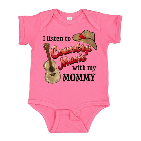 

Inktastic I Listen to Country Music with My Mommy with Guitar and Hat Gift Baby Boy or Baby Girl Bodysuit