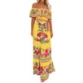 thumbnail image 2 of YMNXA Women's Dress Off Shoulder Floral Print Elegant Comfortable Swing Maxi Dresses For Casual Daily Wear Gold M, 2 of 8