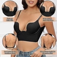 thumbnail image 4 of Women's Low Cut Deep U Plunge Bra Cleavage Enhancer Padded Push Up V Shape Backless Longline Bras With Clear Strap75A, 4 of 5
