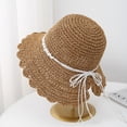 thumbnail image 2 of AJGRHE Women Summer Travel Straw Bucket Hat Breathable Lace Cutout Sunscreen Side Shade Coastal Outing Brown One Size, 2 of 3