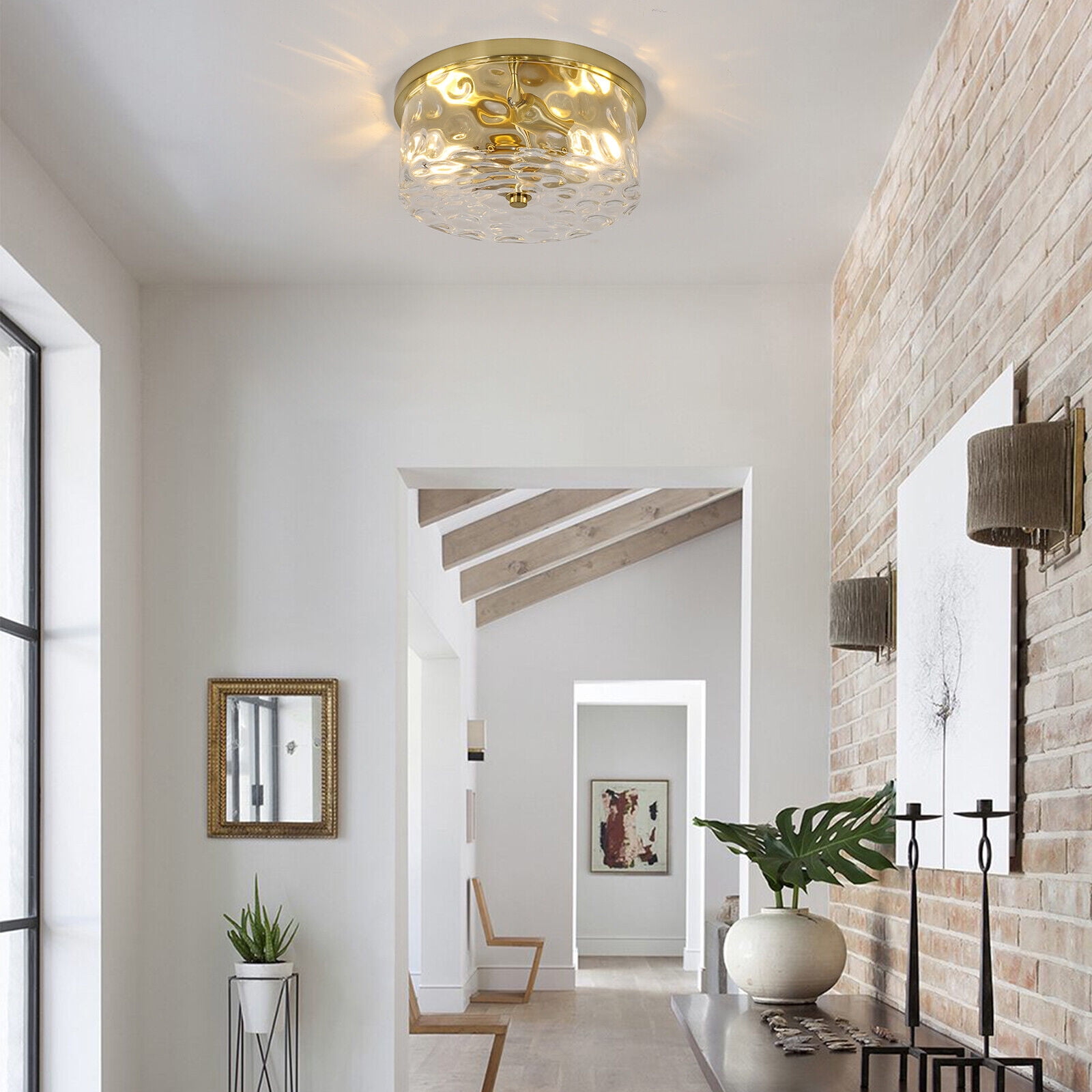 Gold Vintage Ceiling Light Fixture Semi Flush Mount with Bubble Glass Shade 2-Light Farmhouse Ceiling Light Ceiling Lamp for Living Room Bedroom Foyer Hallway 11.8"